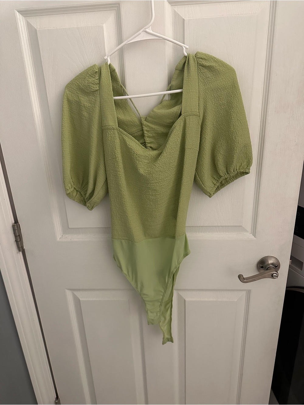 Lulu's Sage Green Puff-Sleeve Bodysuit